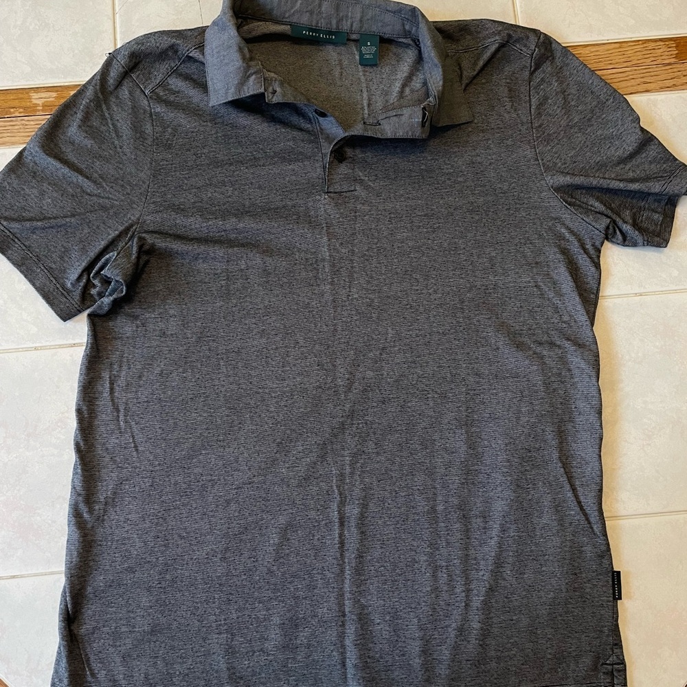 Perry Ellis Mens Short‎ Sleeve Polo Shirt Charcoal Grey Heather Cotton Blend S